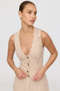 Cyprus Linen Blend Tailored Waistcoat - Taupe Stripe