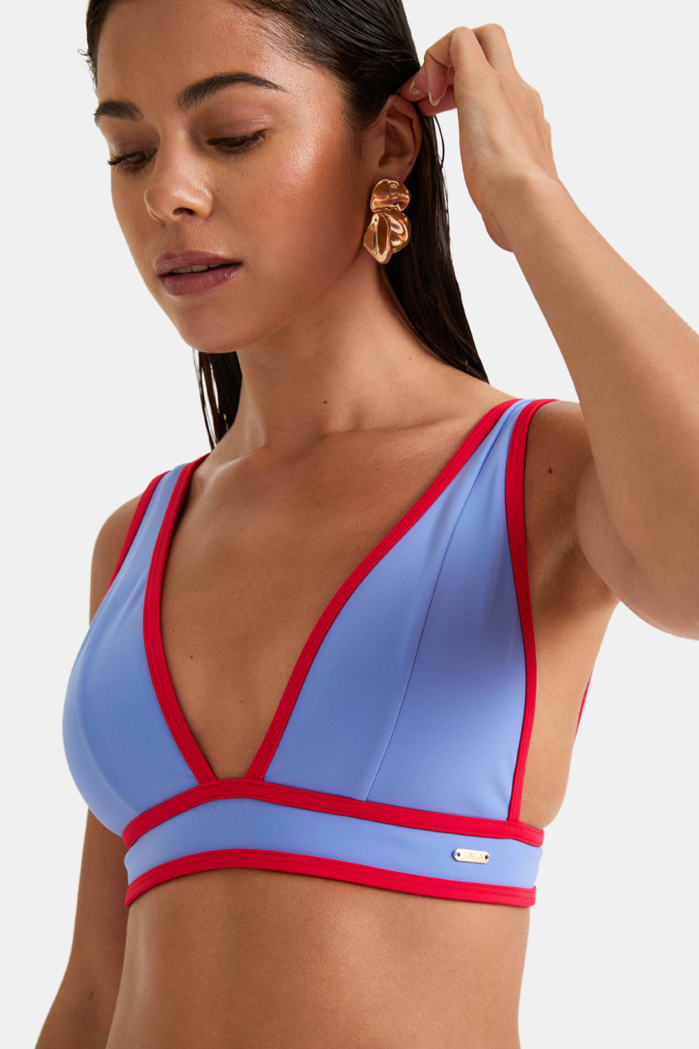 Contrast Plunge Bikini Top - Blue