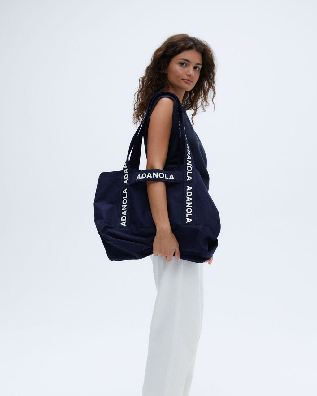 Branded Strap Tote Bag - Navy Blue