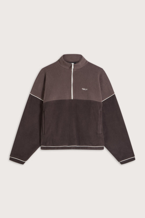 1/4 Zip Fleece Jacket - Mocha Brown / Americano