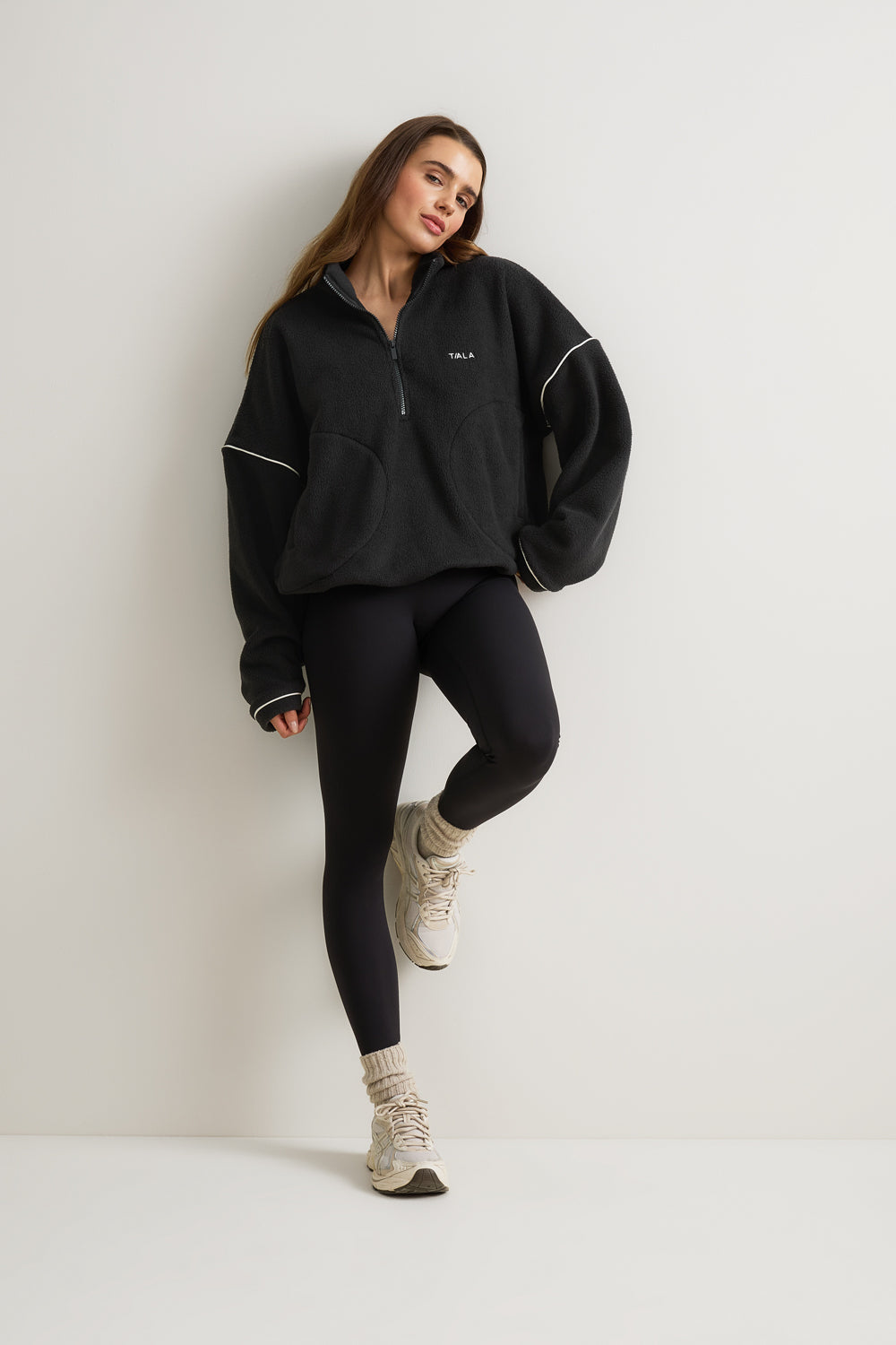 1/4 Zip Fleece Jacket - Black & Ivory