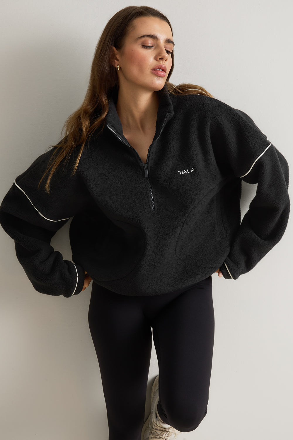 1/4 Zip Fleece Jacket - Black & Ivory