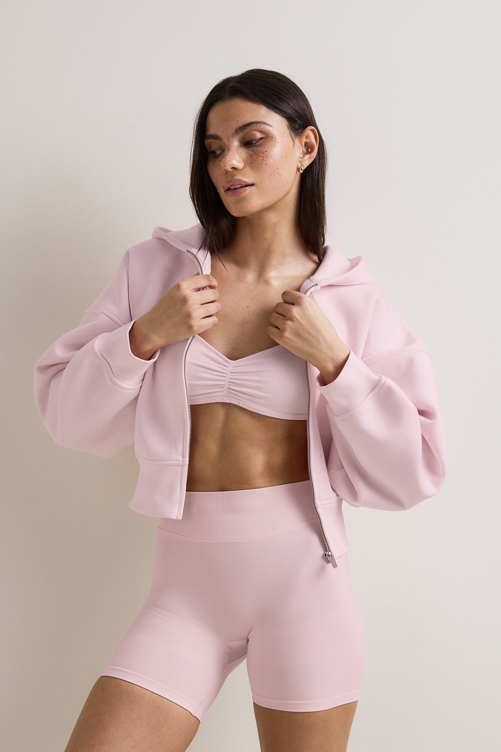 Cocoon Zip Through Hoodie - Ballet Pink