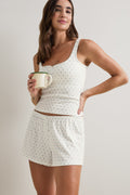 Button Pyjama Shorts - Blue Stripe Palm Print