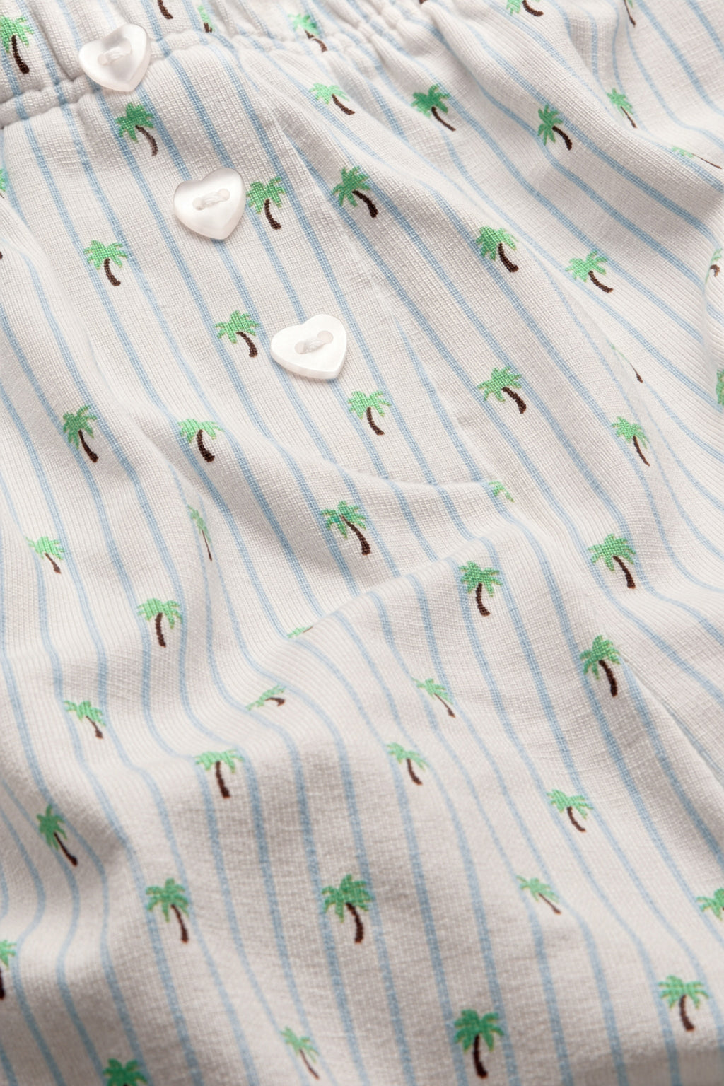Button Pyjama Shorts - Blue Stripe Palm Print
