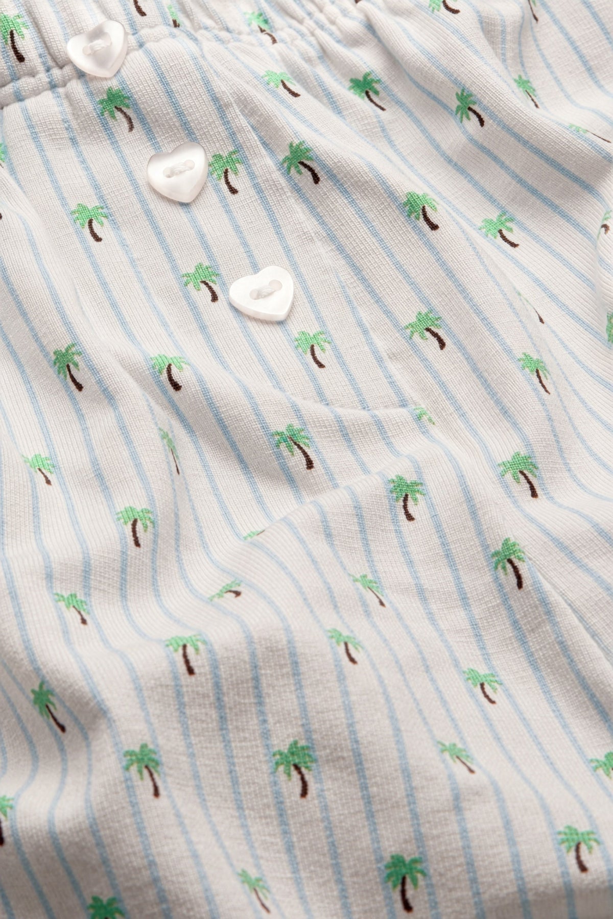 Button Pyjama Shorts - Blue Stripe Palm Print
