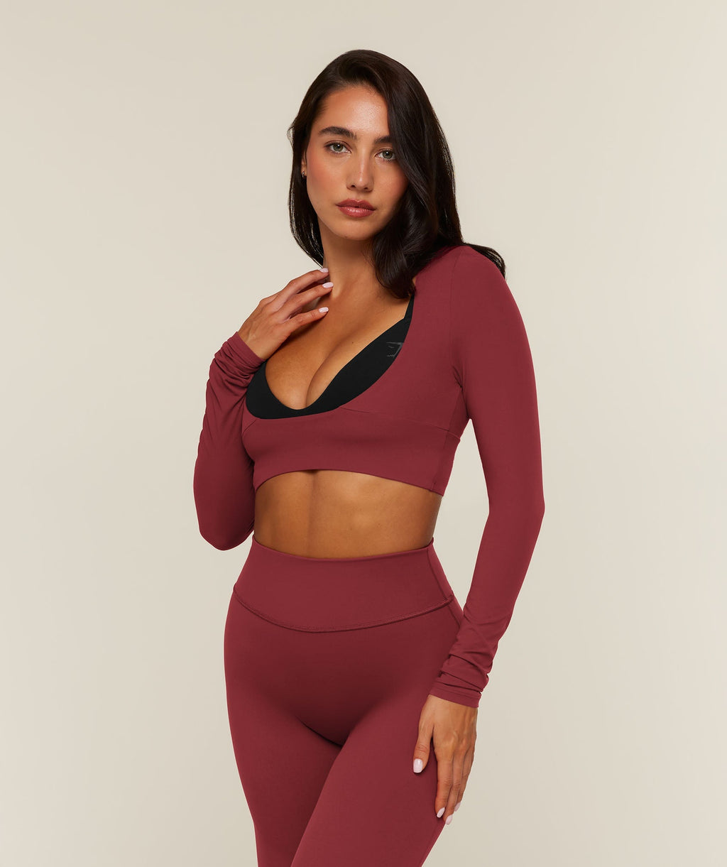 Gymshark SoftSense™ Multiway Long Sleeve Crop Top - Cherry Red