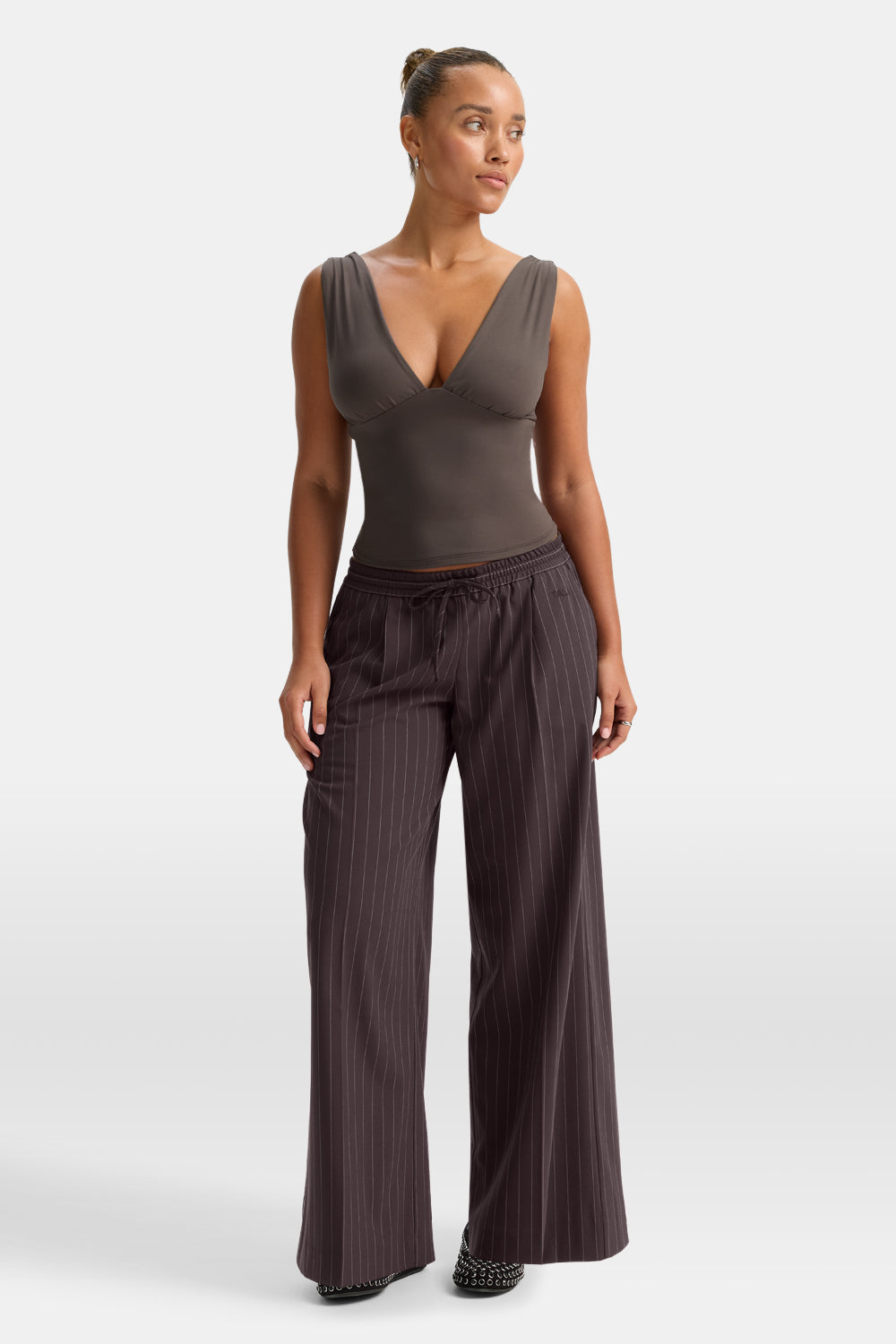 365 Plunge Neckline Top - Mocha Brown