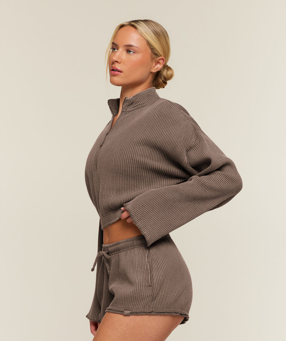 Gymshark Washed Waffle 1/4 Zip - Soft Brown/Wash
