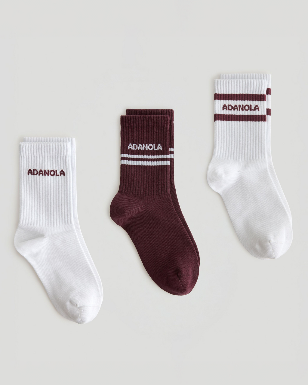 3 Pack Multi Branding Socks - Damson/White