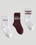 3 Pack Multi Branding Socks - Damson/White