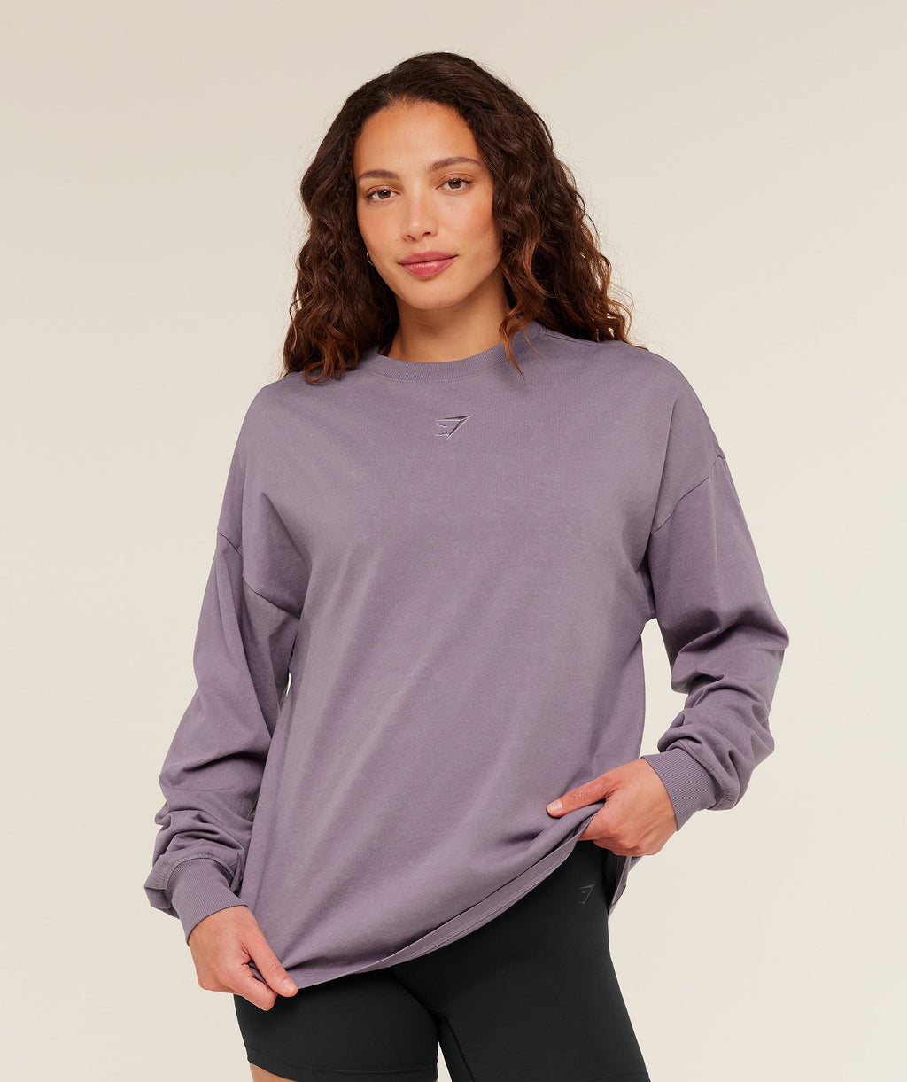Gymshark Power Washed Long Sleeve Top - Dusk Purple/Acid Wash Small Ball