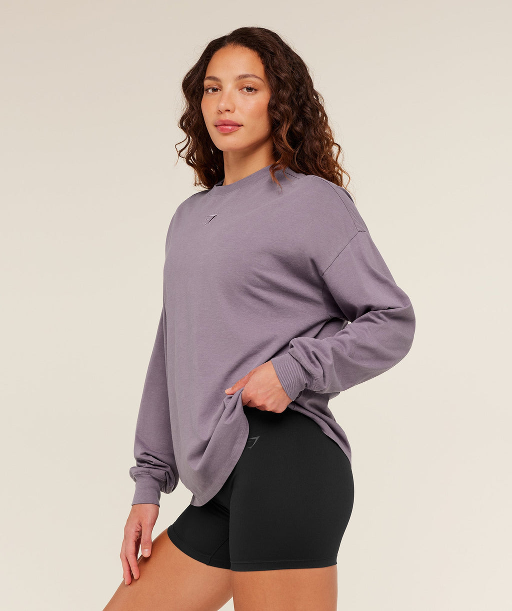 Gymshark Power Washed Long Sleeve Top - Dusk Purple/Acid Wash Small Ball