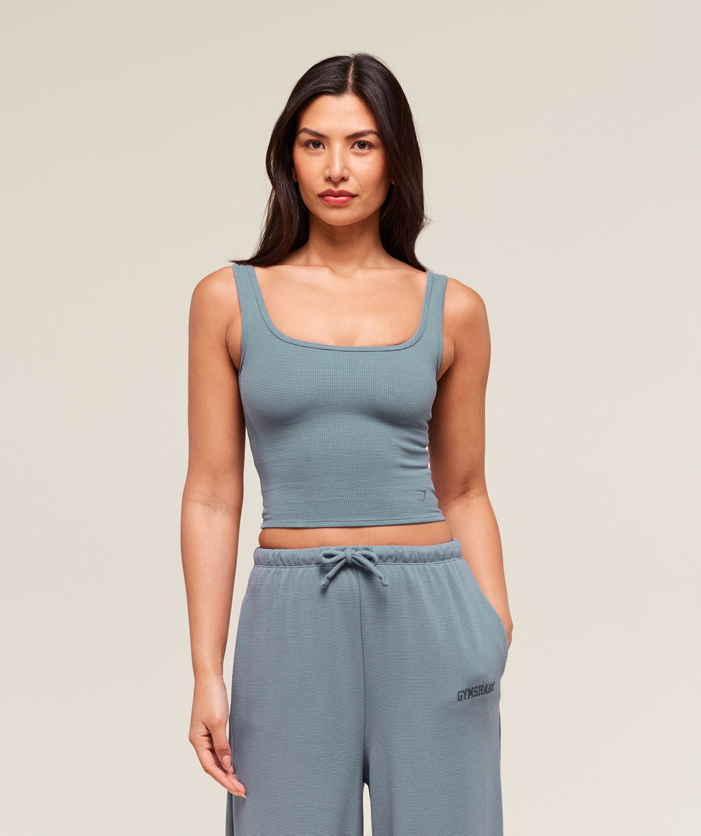 Gymshark Waffle Cropped Tank - Iron Blue