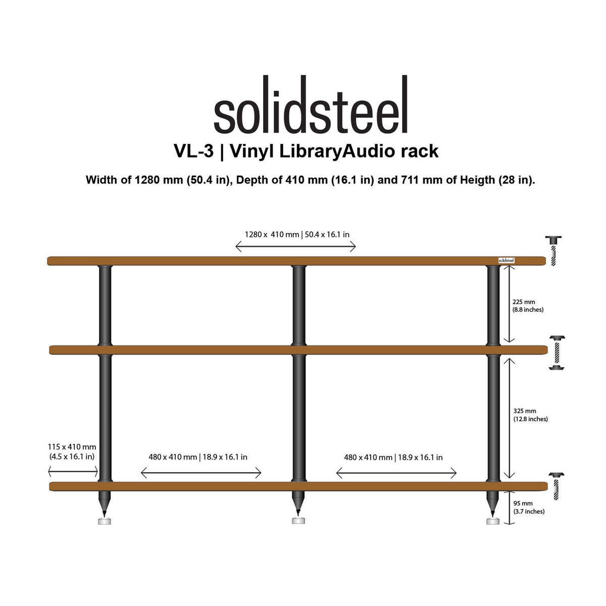 Solidsteel: VL-3 Turntable Shelf + Vinyl Record Storage - Walnut